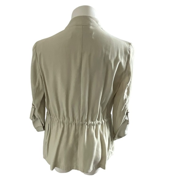 Zara Beige Fluid Oversized Drape Open Front Roll Tab Drawstring Waist Jacket - Picture 8 of 13